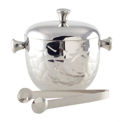 Ijsemmer zilver dubbele muur met tang 16x16x18cm
