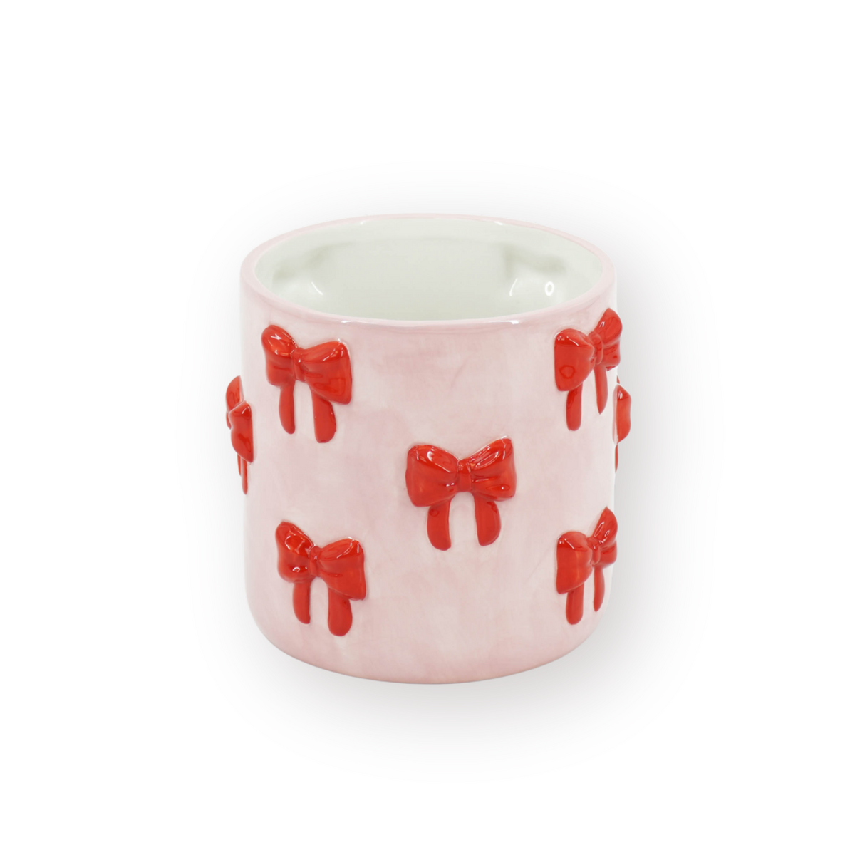 Pot - Flower Pot - Bow - Light Pink/Red - 12.5x12.5x13cm