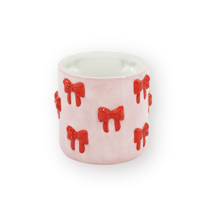 Pot - Flower Pot - Bow - Light Pink/Red - 12.5x12.5x13cm