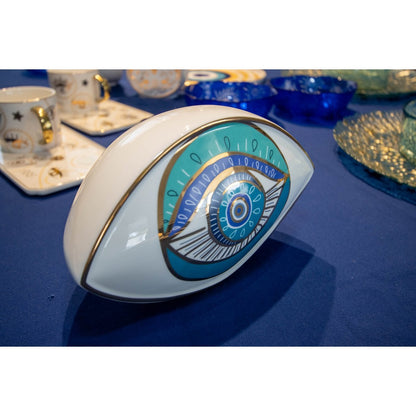 Decoratief oog 20x12x13.5 cm turquoise keramiek