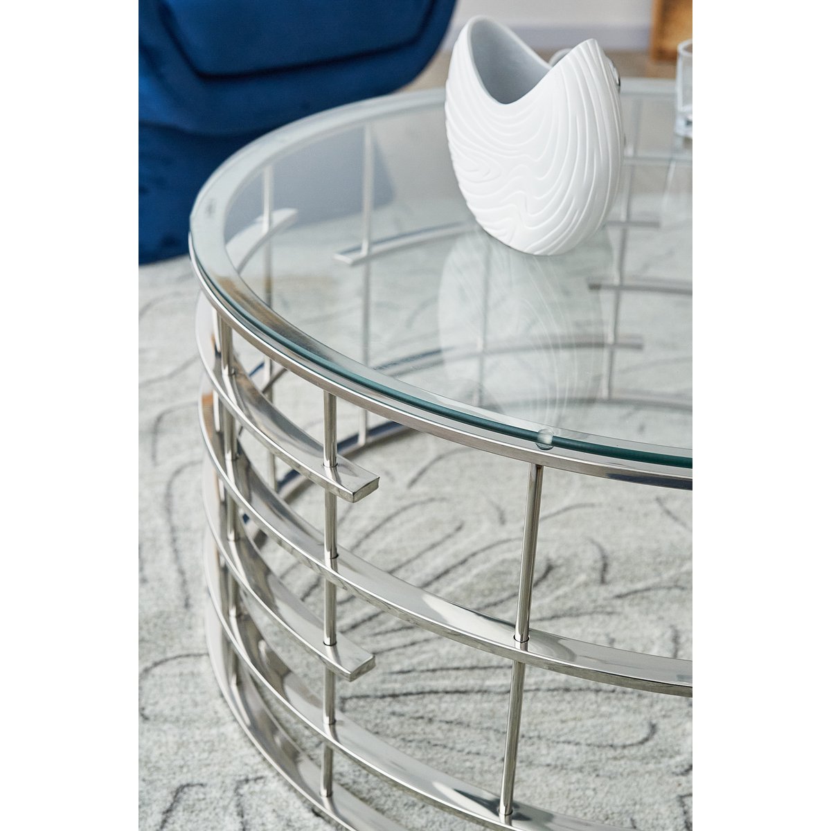 Salontafel Ø 90 cm glas staal zilver