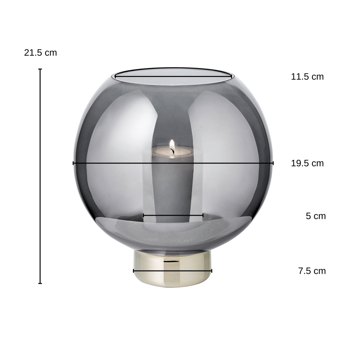 Lantaarn 21 cm Ø 19,5 cm donker kristalglas platina voet