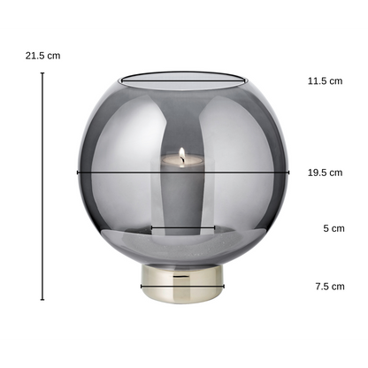Lantaarn 21 cm Ø 19,5 cm donker kristalglas platina voet