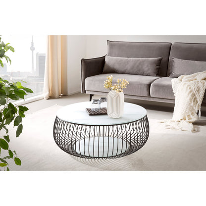 Salontafel rond 86 cm zwart wit glas metaal