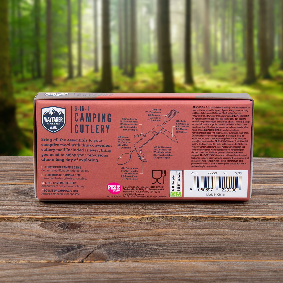 Campingbestek multitool Mad Monkey hout staal