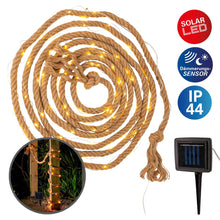 Solar-powered light chain "Canamo" made of hemp rope in natural, 8 m long, plus 2 m supply line, warm white, for outdoor use
