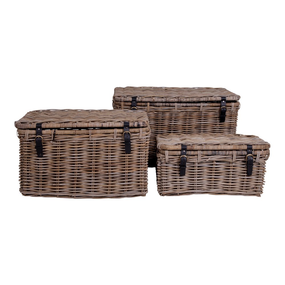 Opbergkoffer rotan grijs set van 3