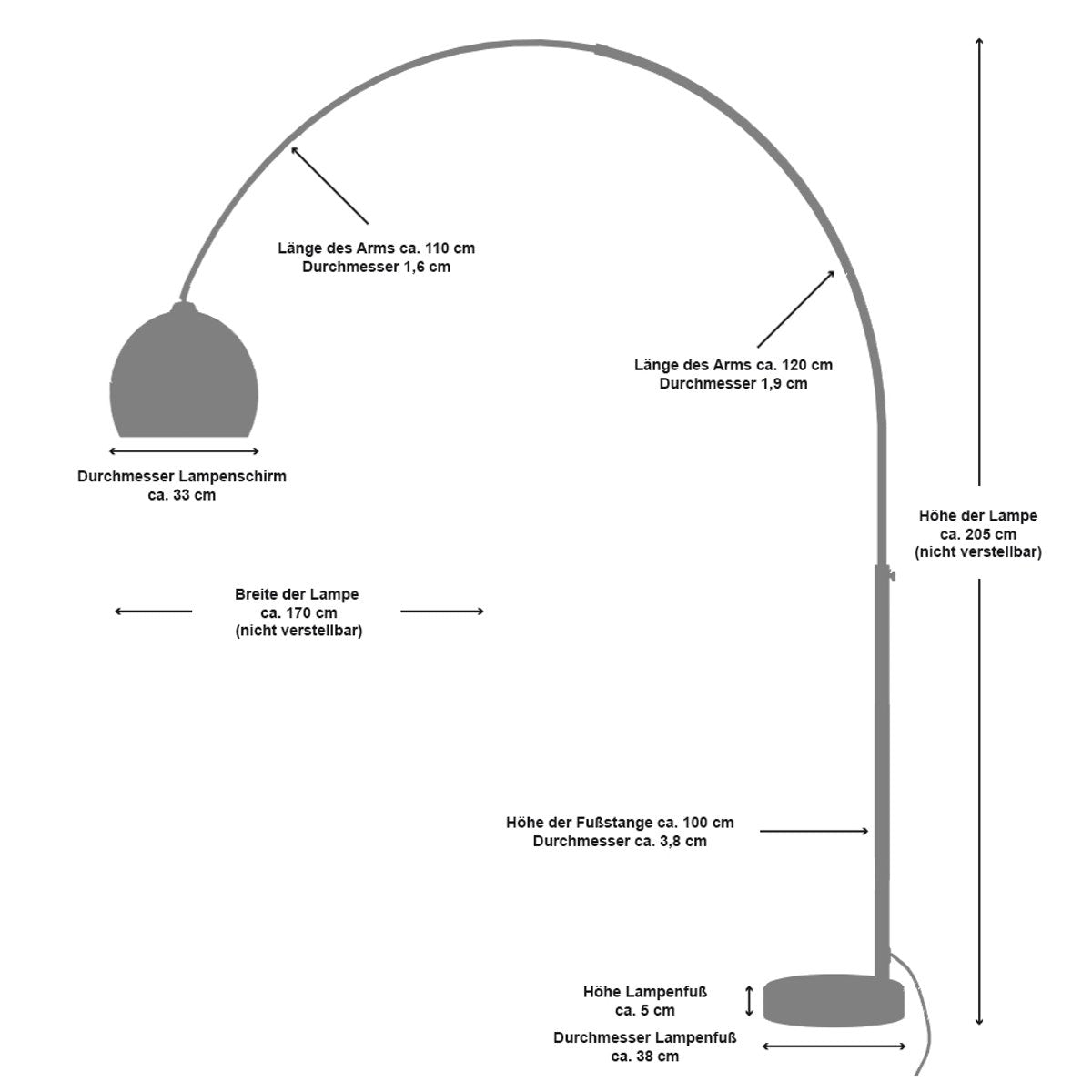 Booglamp 195 cm wit marmer metaal