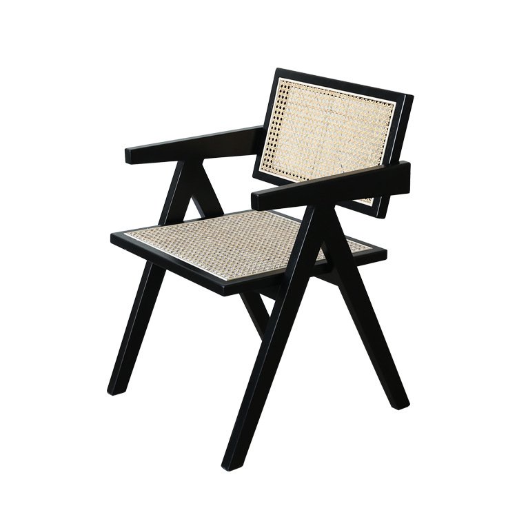 Stoel Pierre Jeanneret Hout en Rotan Hoge Kwaliteit