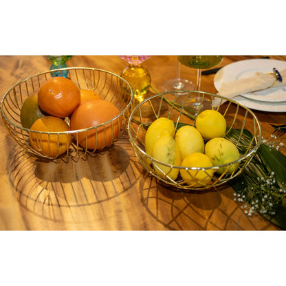 Golden bread basket in iron 26x26x10.5 cm