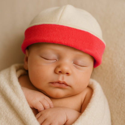 Babymuts biologisch katoen wit rood