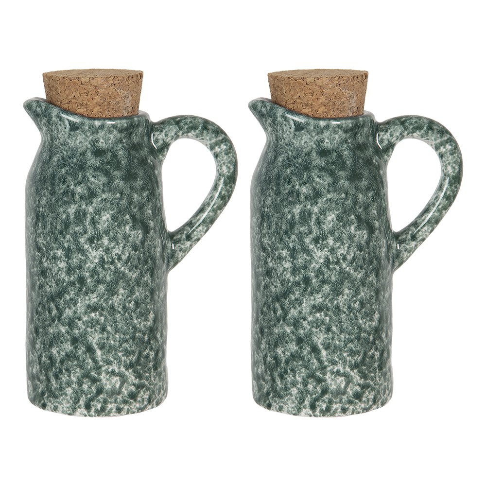 Oil and Vinegar Dispenser Set of 2 Green, Ceramic 8x6x14 cm