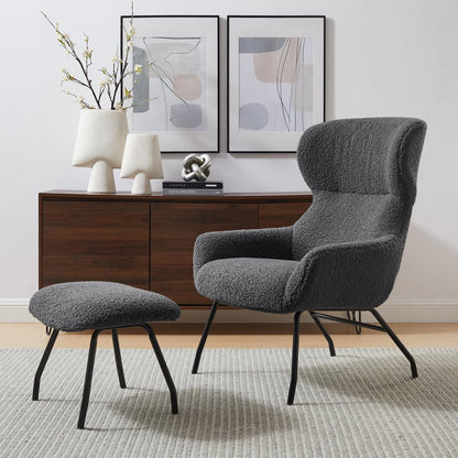 Fauteuil en hocker set teddybont antraciet