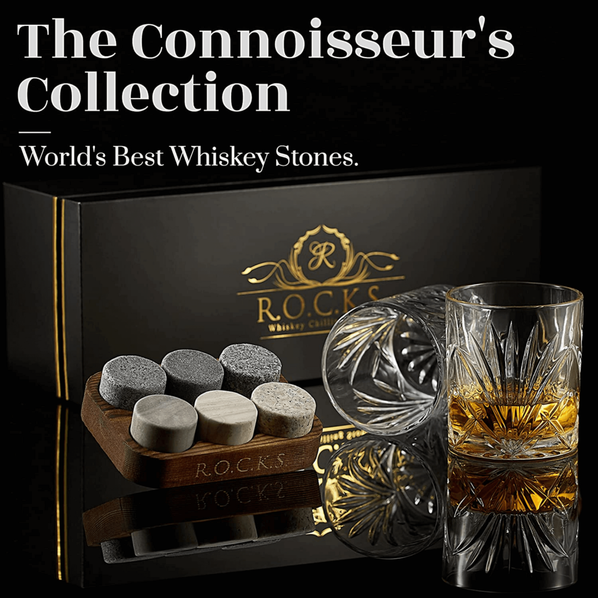 Whiskyglazen set met granieten stenen
