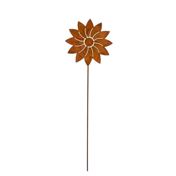 Metalen bloemdecoratie roestlook Ø13 cm op stok