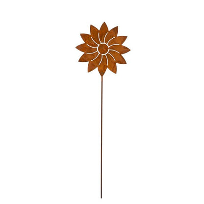 Metalen bloemdecoratie roestlook Ø13 cm op stok