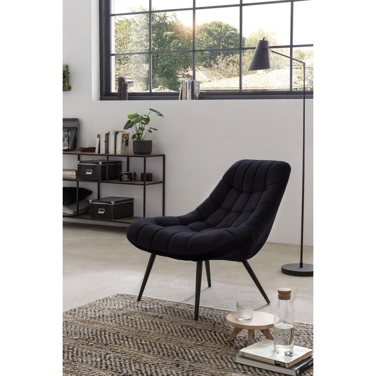 XXL Armchair velvet black metal black
