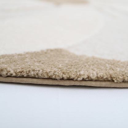 Kindervloerkleed rond bloemen ecru beige