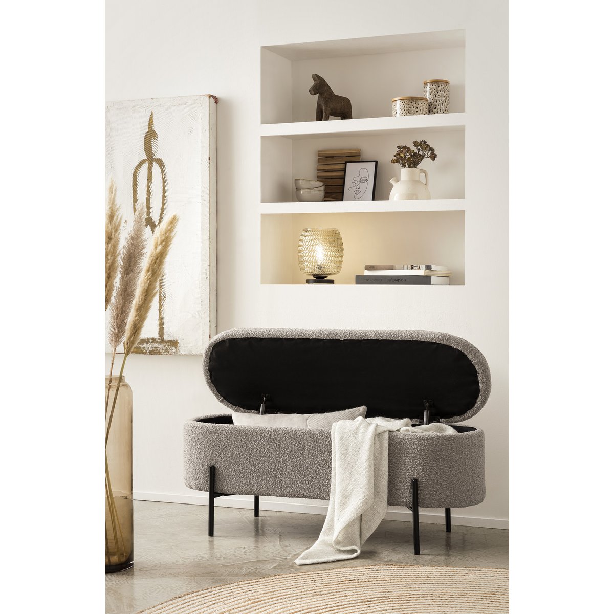 Bedbank taupe met opbergruimte 110x40x44 cm