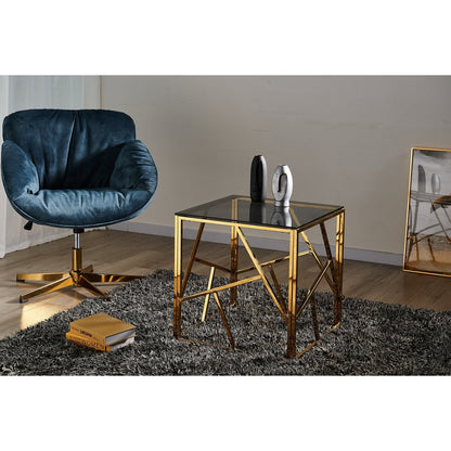 Bijzettafel 55x55x55 cm goud grijs glas metaal