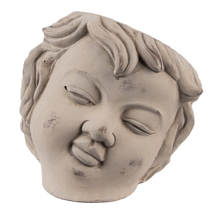 Bloempot Hoofd 23x26x22 cm Beige Grijs Steen Bloempot Binnen