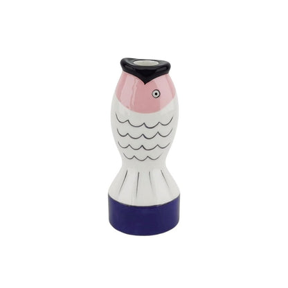 Kandelaar vis blauw wit roze 7x7x16,5 cm