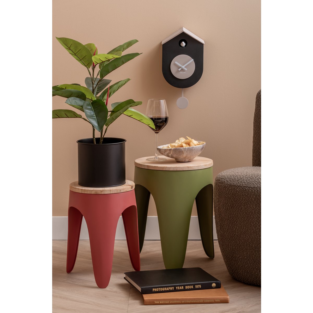Krukjesset 2 stuks rood hout metaal