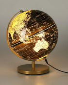 Wereldbol met licht 31 cm zwart goud