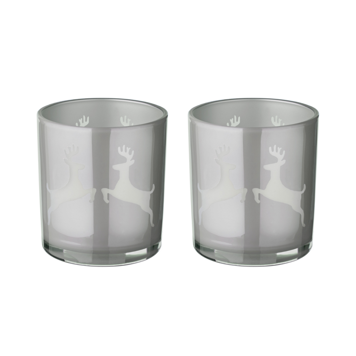 Theelichtglazen Loki 2 stuks 8 cm grijs kristalglas