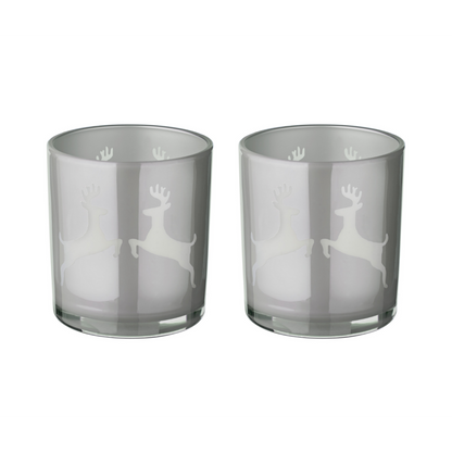 Theelichtglazen Loki 2 stuks 8 cm grijs kristalglas