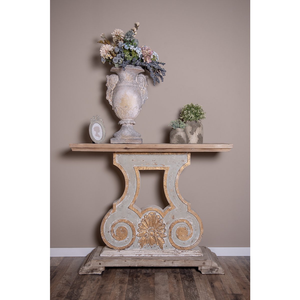 Sidetable 121x40x99 cm massief hout beige grijs