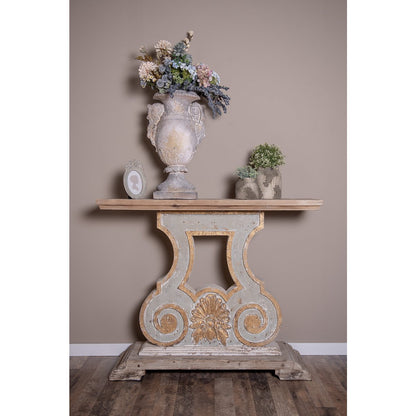 Sidetable 121x40x99 cm massief hout beige grijs