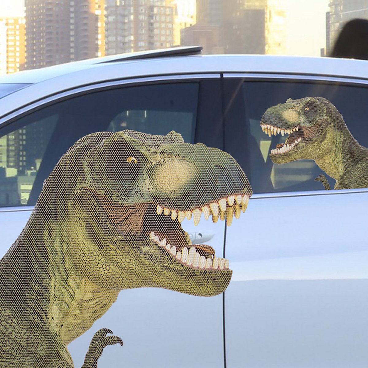 Raamsticker T-Rex auto