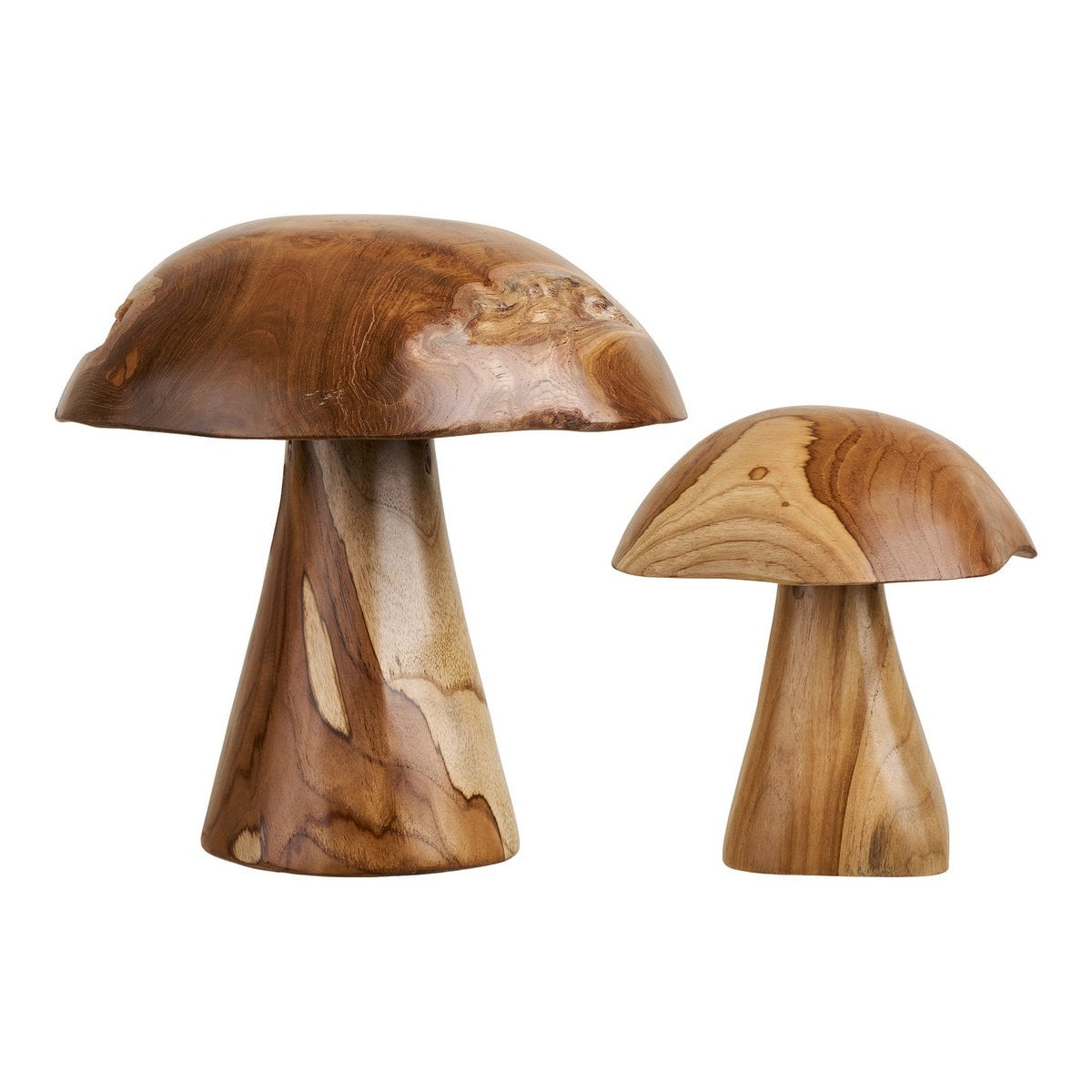 Decoratie paddestoelen set van 2 teakhout naturel