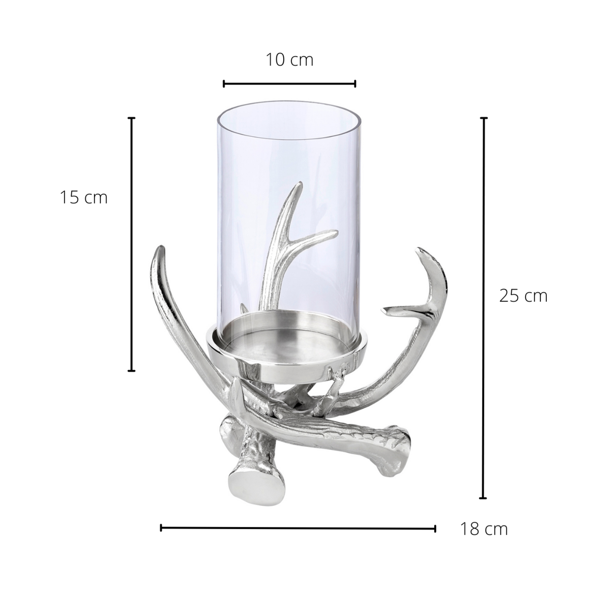Kandelaar 25 cm aluminium vernikkeld glas
