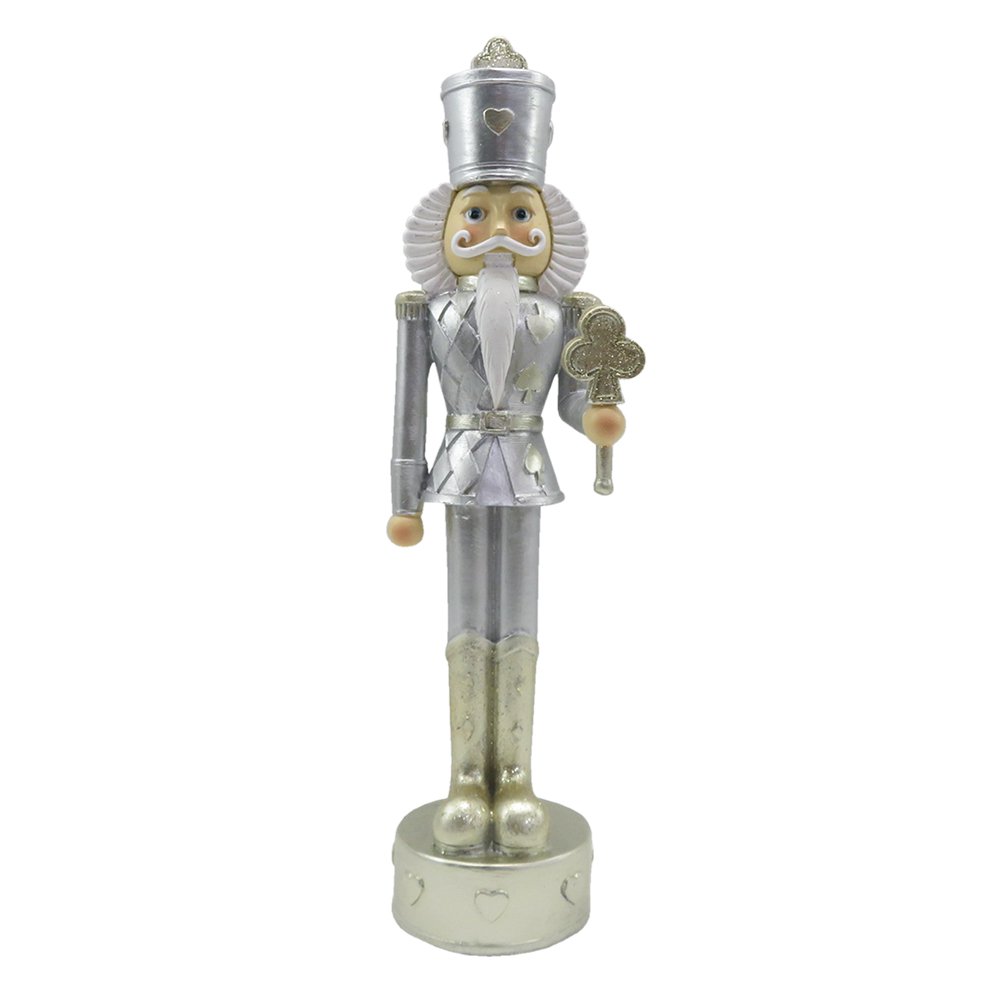 Beeld Notenkraker 24 cm Zilverkleurig Wit Kunststof Kerstdecoratie