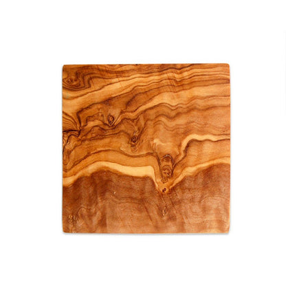 Olijfhouten onderzetters set van 6 vierkant 9x9 cm