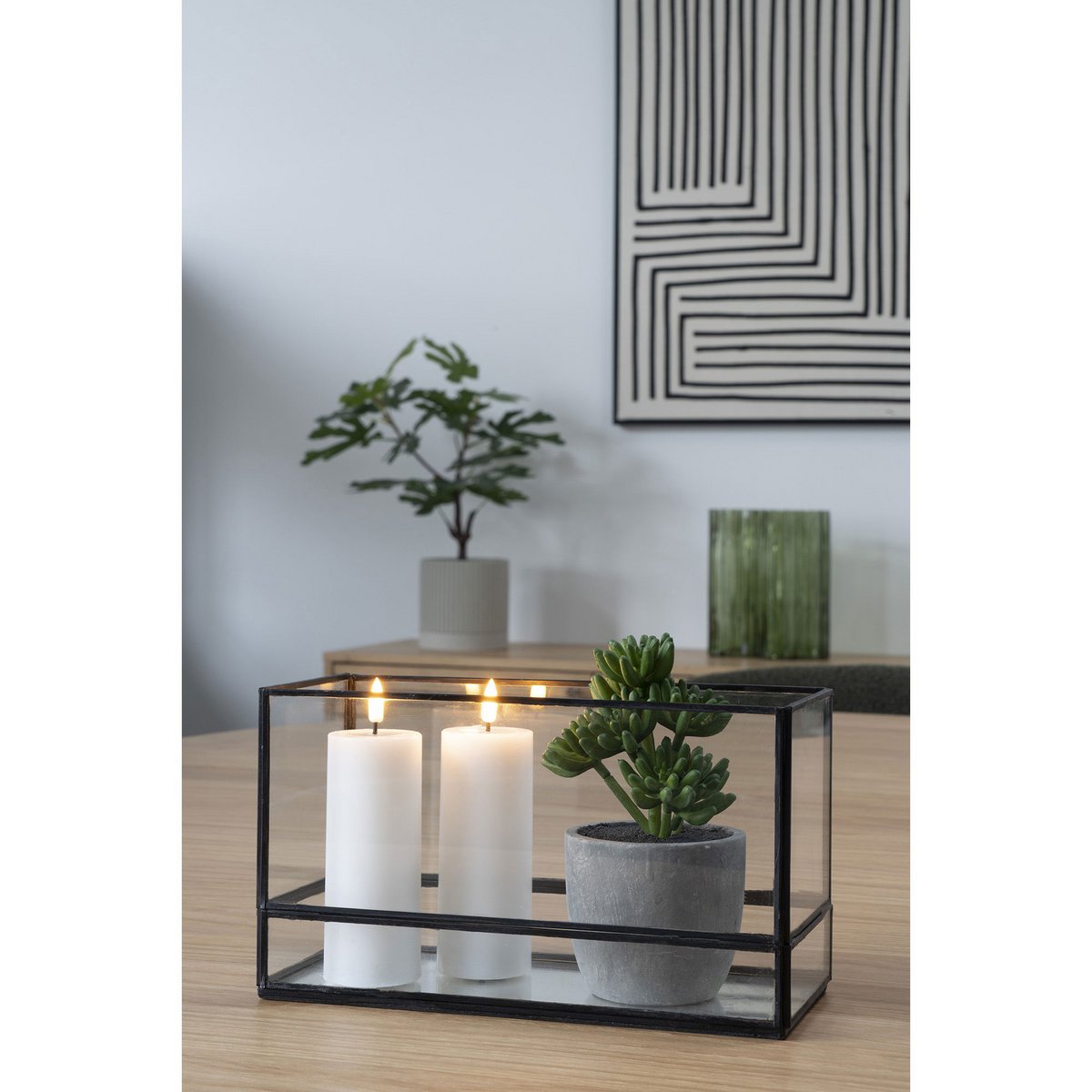 Kaarsenhouder 30x12x15 cm zwart glas metaal