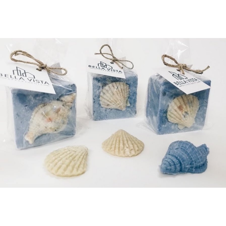 Olijfoliezeep assortiment 6x6x4 cm wit blauw