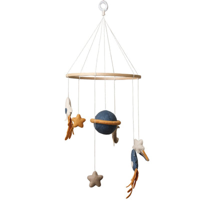 Babymobiel ruimtevaart 21,5 cm beige blauw camel taupe