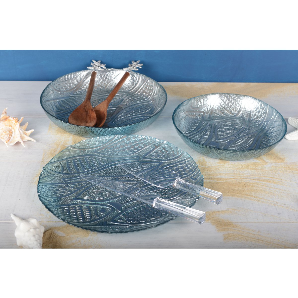 Fruitschaal glas blauw 30.5 cm