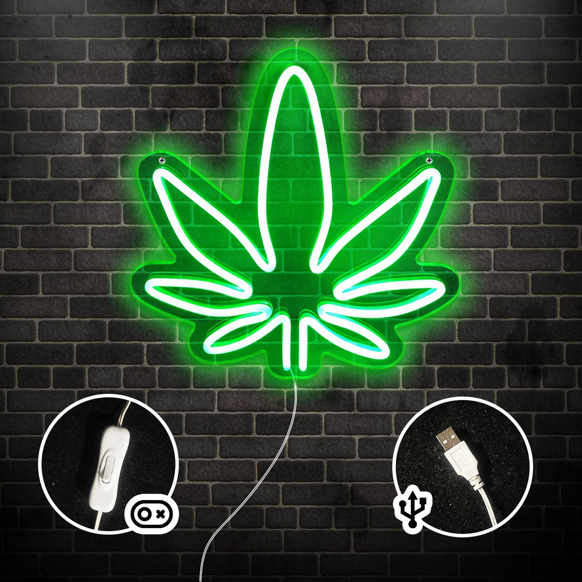 Neonlamp wietblad 31x33 cm groen