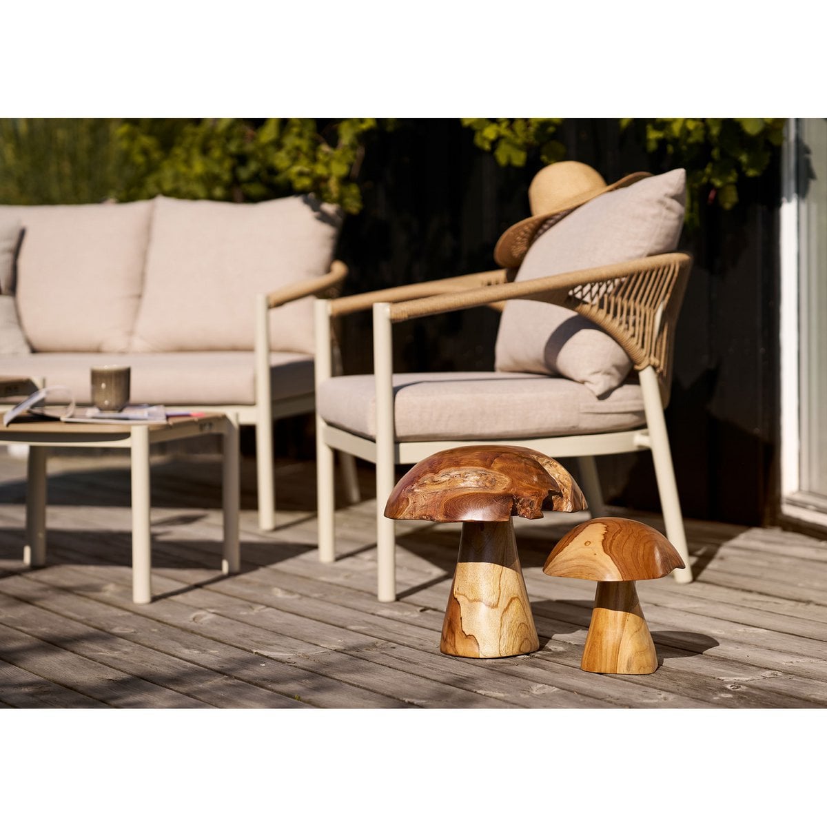 Decoratie paddestoelen set van 2 teakhout naturel