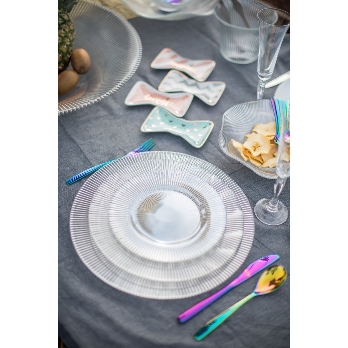 Dinerbord glas 28 cm wit gestreept