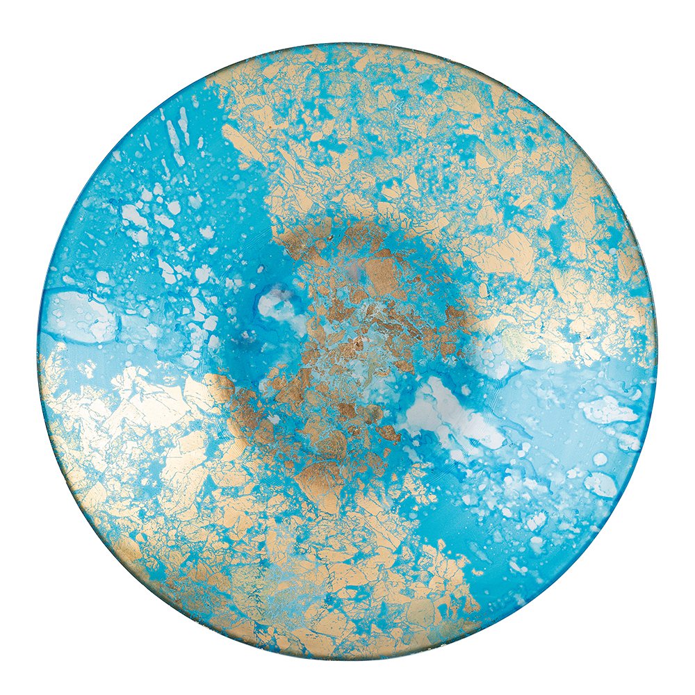 Decoratieve coupe 39.5x39.5x6.5 cm blauw goud glas