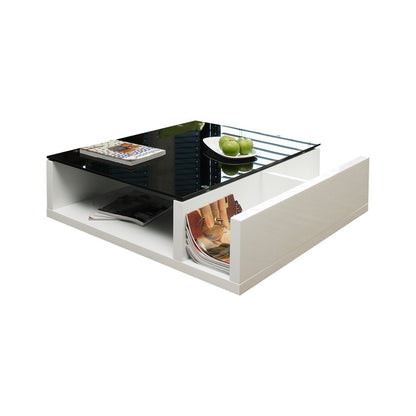 Salontafel 100x100x30 cm wit zwart MDF glas