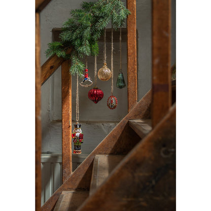 Kersthanger notenkraker 17 cm rood groen glas