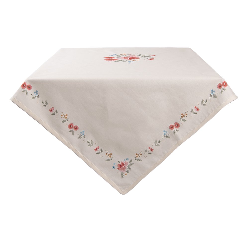 Tafelkleed 150x150 cm beige katoen rozenmotief