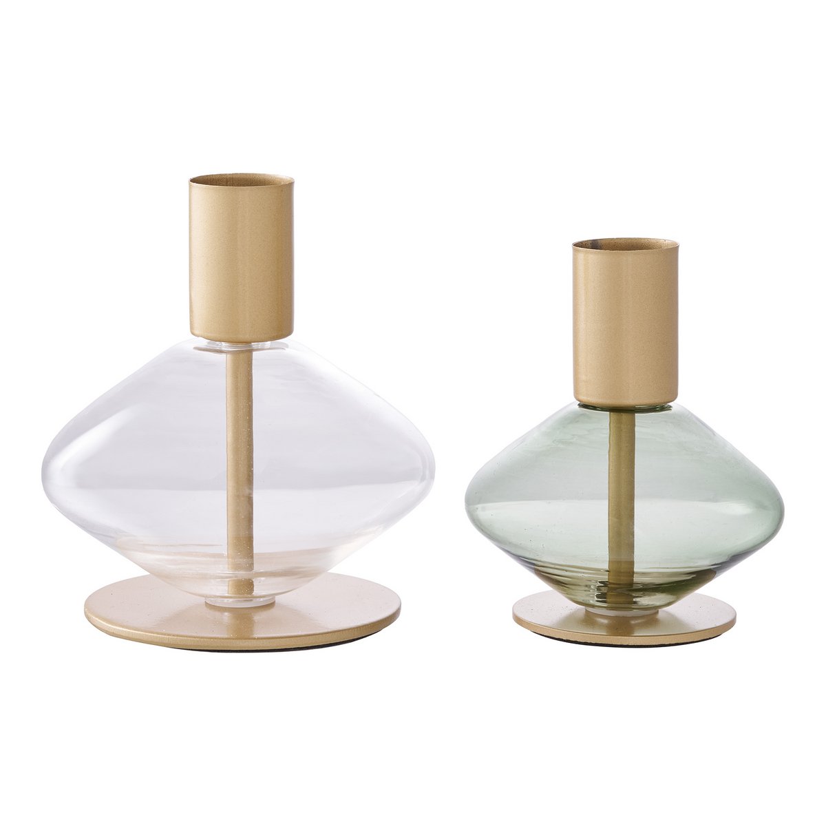 Kaarshouder set van 2 glas metaal goud groen helder