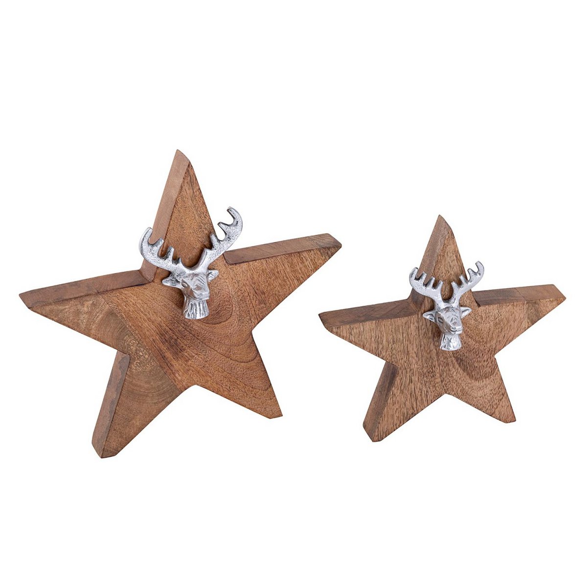 Houten ster set met hertenkop 25/19 cm massief mango hout